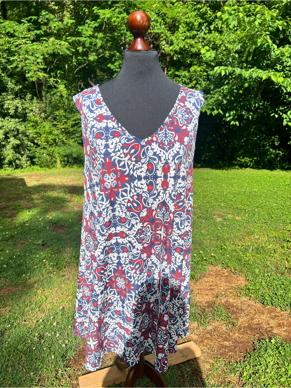 SJS Navy Blue, Red and White Patterned dress